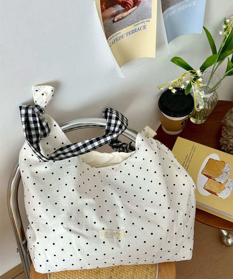 予約販売】ドット&チェック柄ショルダーバッグ/トートバッグ
