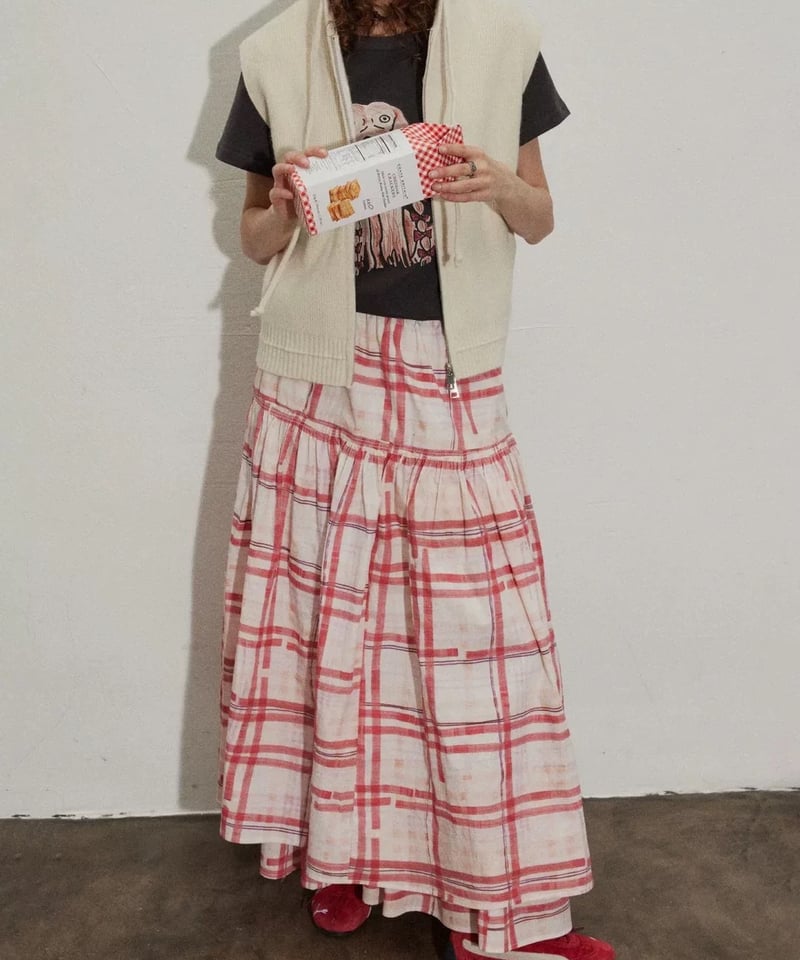 ICHI Antiquities 赤 チェック柄 フレアスカート ICHI Antiquities 赤 チェック柄 フレアスカート ICHI Antiquities 赤