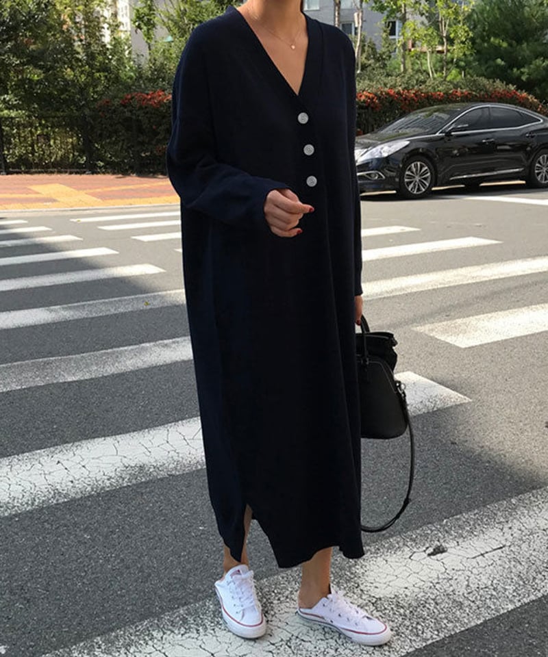 即納】Vネックニットロングワンピース 18720-45 | KISHIKA