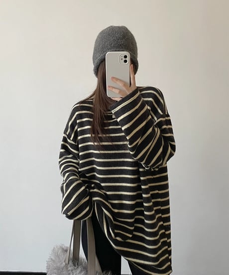 今だけ限定SALE【予約販売】オーバーサイズ ボーダー ニットTシャツ ブラック&ホワイト