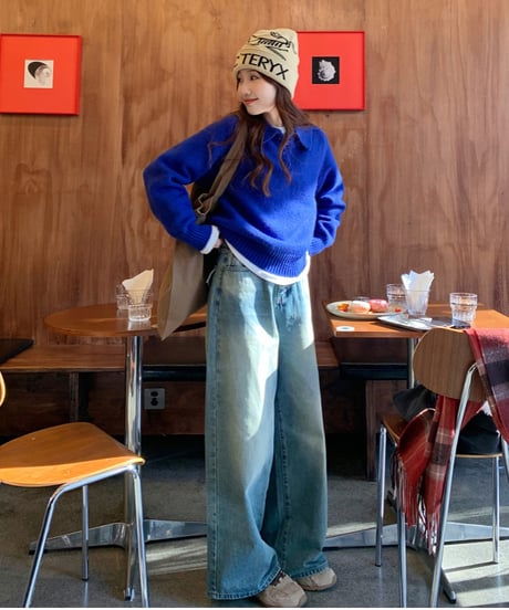 【予約販売】ビンテージウォッシュワイドデニムパンツ