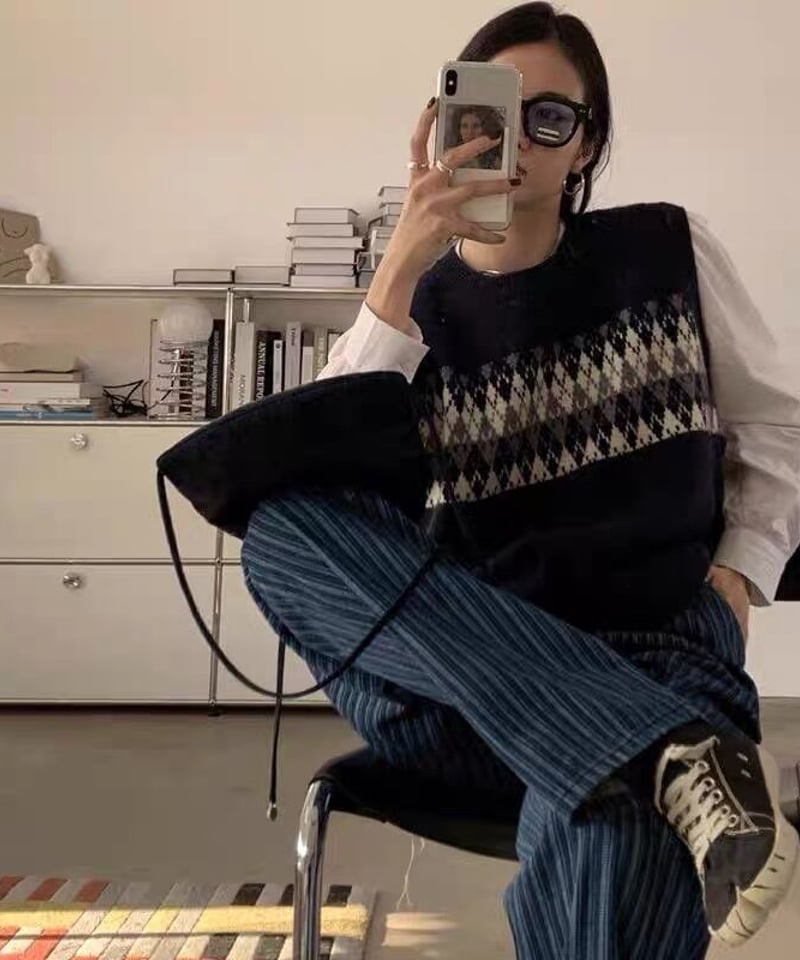 DAIRIKU 刺繍 アーガイル ニットベスト ジャケット スウェット パンツ DAIRIKU 刺繍 アーガイル ニットベスト ジャケット スウェット