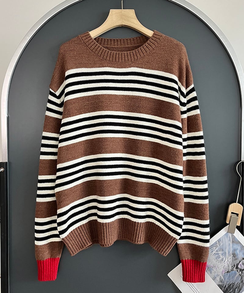 BLCK FRIDAY SALE【即納】ウールボーダーニット#ブラウン | KISHIKA