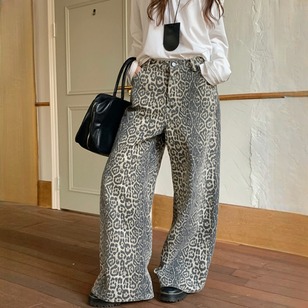 予約販売】レオパード柄ワイドデニムパンツ | KISHIKA