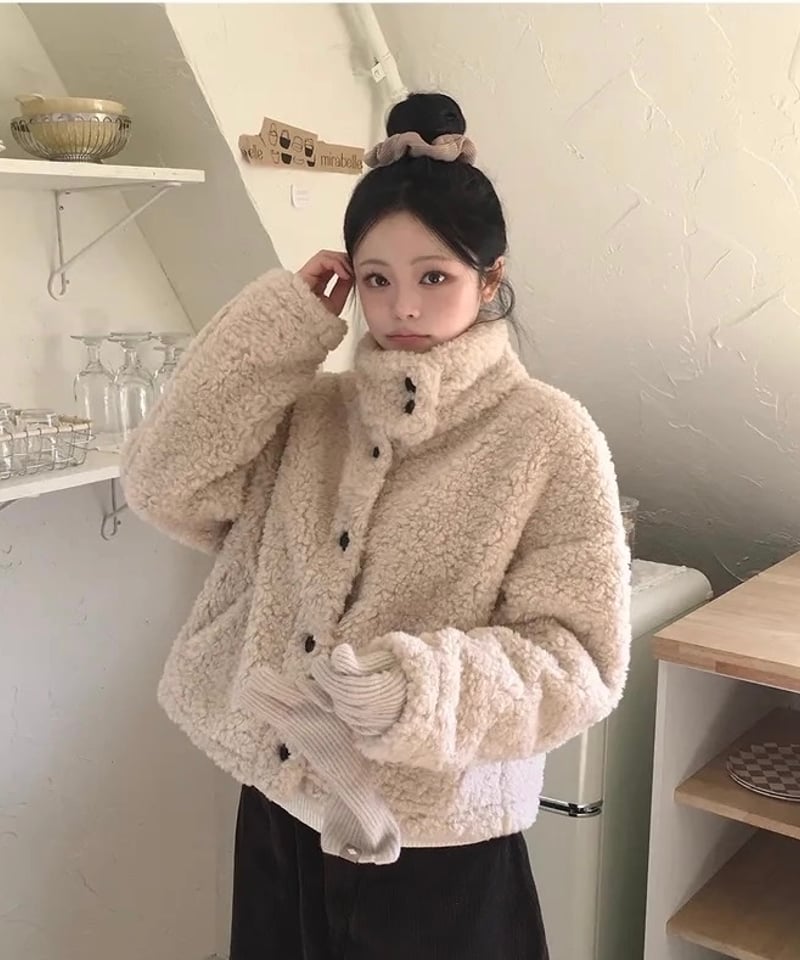 限定OFF【予約販売】ボアフリース スタンドカラージャケット#ベージュ