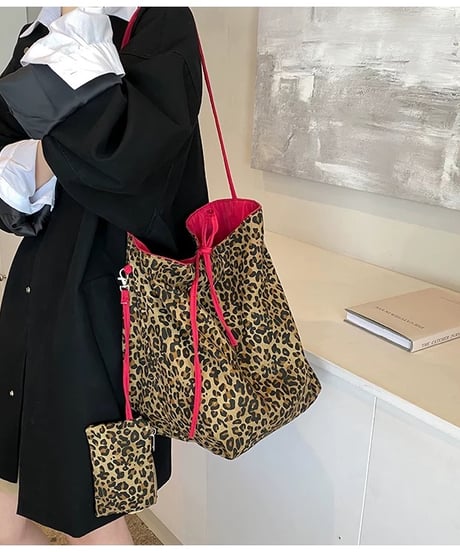 【予約販売】リバーシブルレオパード柄バケットバッグ バケツバッグ