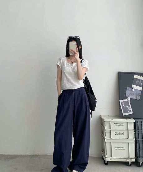 今だけ限定OFF SALE【予約販売】タックワイドパンツ ウェストゴム