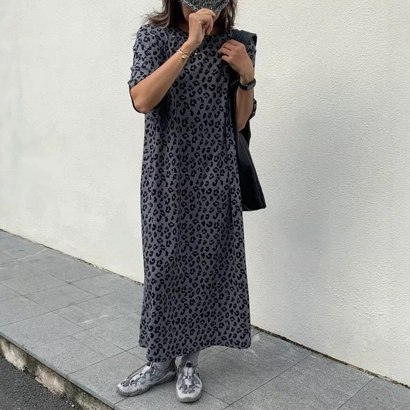 2025秋【予約販売】レオパード柄Tシャツワンピース#グレー | KISHIKA