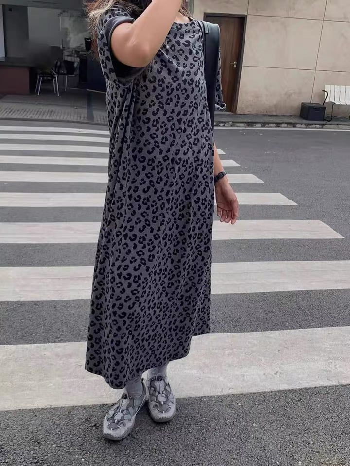 2025秋【予約販売】レオパード柄Tシャツワンピース#グレー | KISHIKA