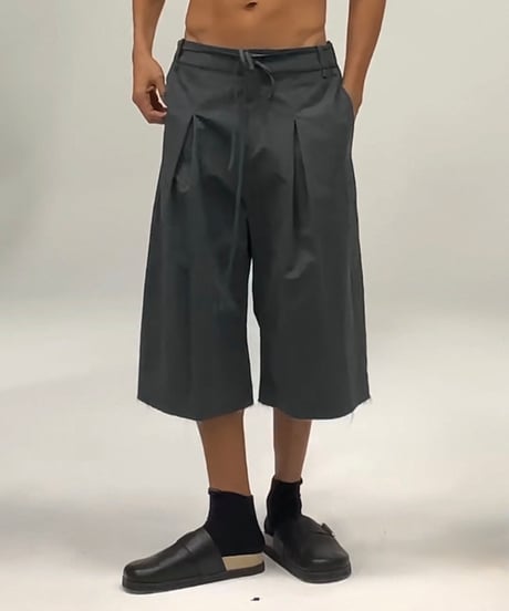 【予約販売】タック8分丈フリンジハーフパンツ #グレー ユニセックス