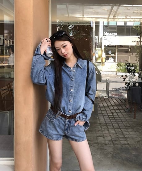 【予約販売】 デニムシャツ / ショートデニムパンツ セットアップ