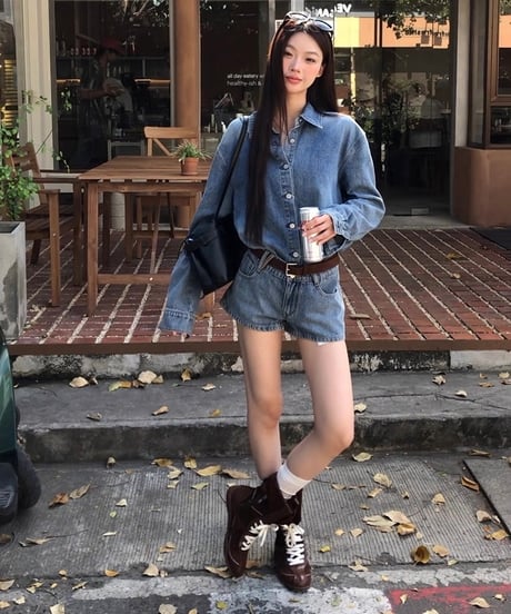 【予約販売】 デニムシャツ / ショートデニムパンツ セットアップ
