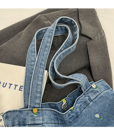 【予約販売】フラワー刺繍デニムトートバッグ