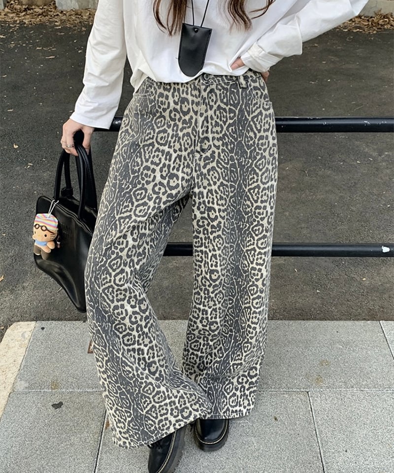 予約販売】レオパード柄ワイドデニムパンツ | KISHIKA