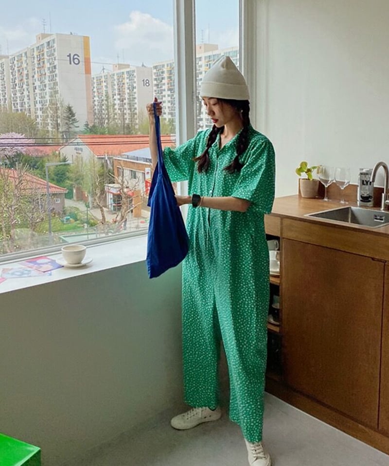 今だけ送料無料！【予約販売】小花柄オールインワン#ブルー | KISHIKA