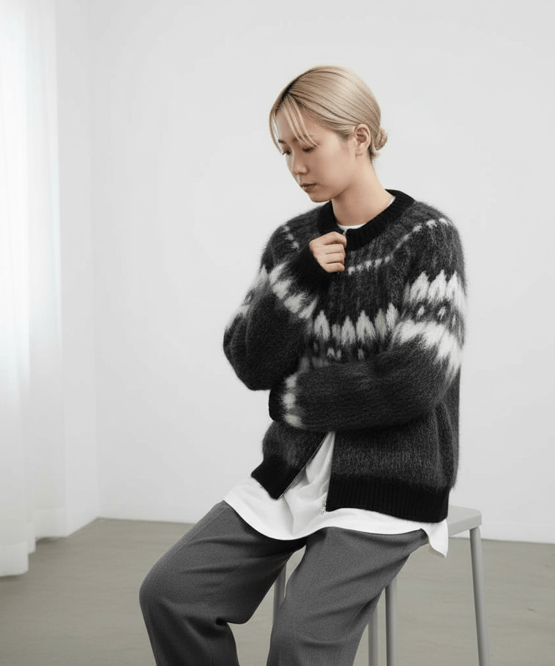 予約販売】アメリカンレトロ ジップアップモヘアニットカーディガン