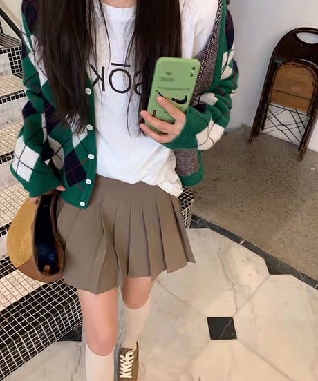 【予約販売】アーガイルニットカーディガン#グリーン