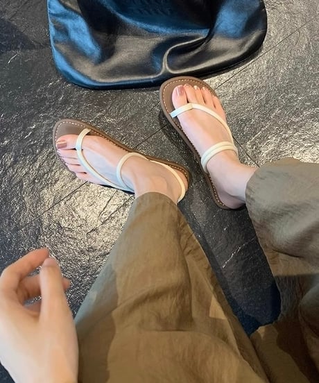 【予約販売】フレンチストラップフラットトゥサンダル#ブラック