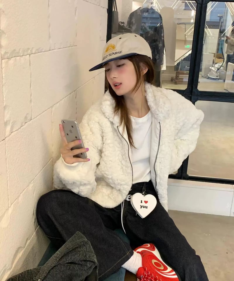 ぽぽぽ 予約販売】 スタンドカラーボアジャケット#ホワイト | KISHIKA