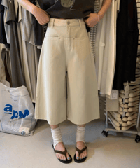 【予約販売】クロップド 8分丈 ワイドデニムパンツ #ベージュ