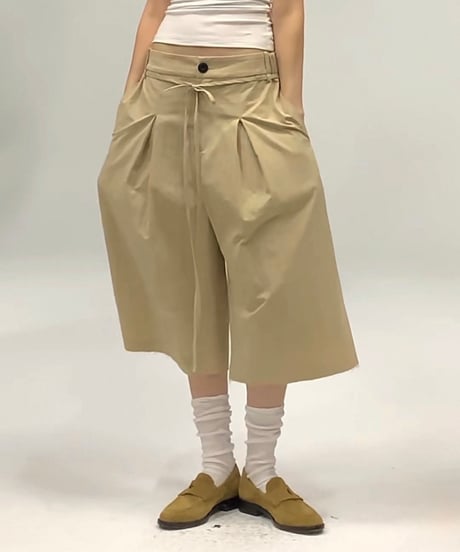 【予約販売】タック8分丈フリンジハーフパンツ #ベージュ ユニセックス