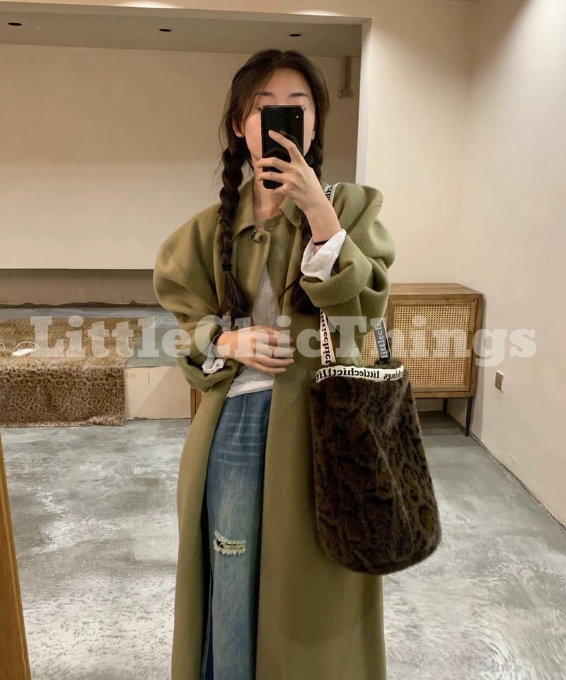 予約販売】LittleChicThings レオパード柄ファーバッグ 2タイプ#ダーク 