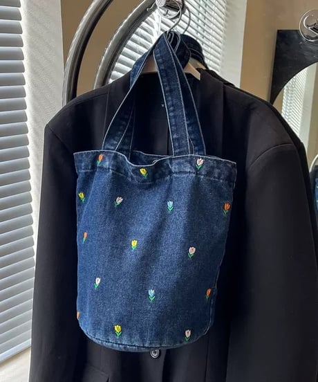 【予約販売】フラワー刺繍デニムトートバッグ