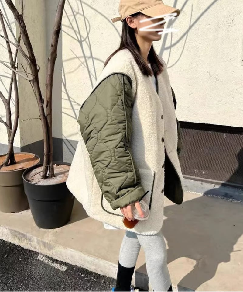 SALE【即納】リバーシブル キルティングボアジャケット ストール付