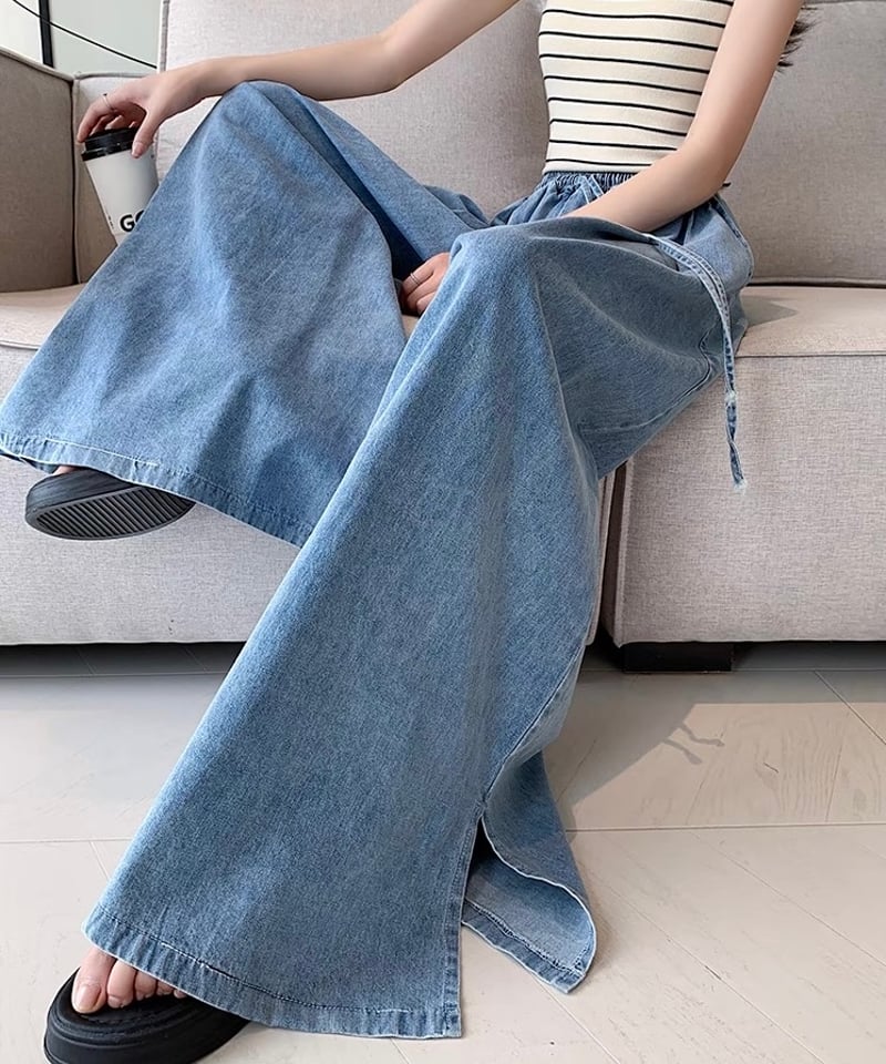 限定OFF【予約販売】ボリュームスリットワイドデニムパンツ