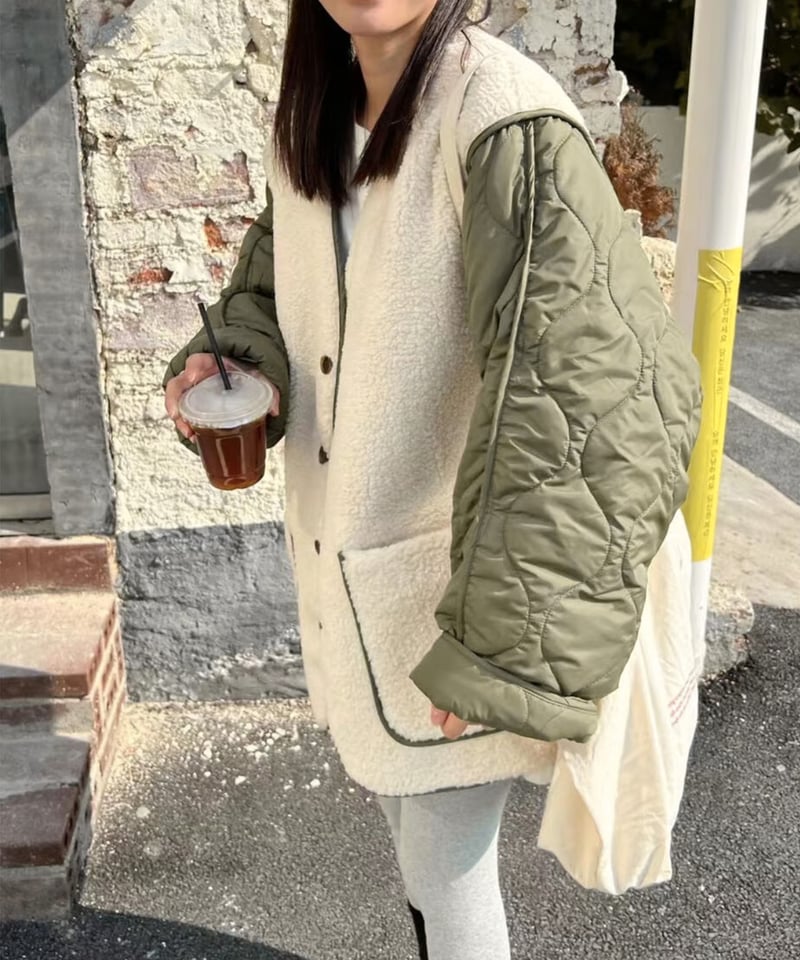 SALE【即納】リバーシブル キルティングボアジャケット ストール付