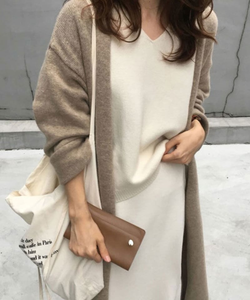 アダワス ロング ガウン カーディガン ニット フリンジ タグ付き F ベージュ ADAWAS(アダワス)の【HPS別注】FRINGE KNIT CARDIGAN通販 | 集英社