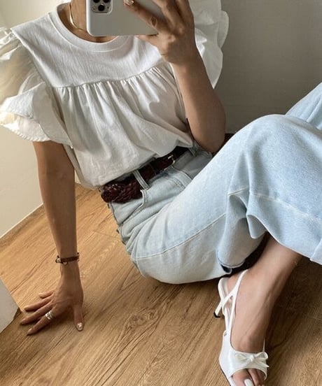 【予約販売】フリルスリーブTOPS#ホワイト