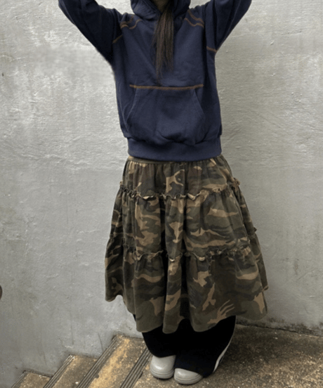 【予約販売】 カモフラ柄フレアスカート
