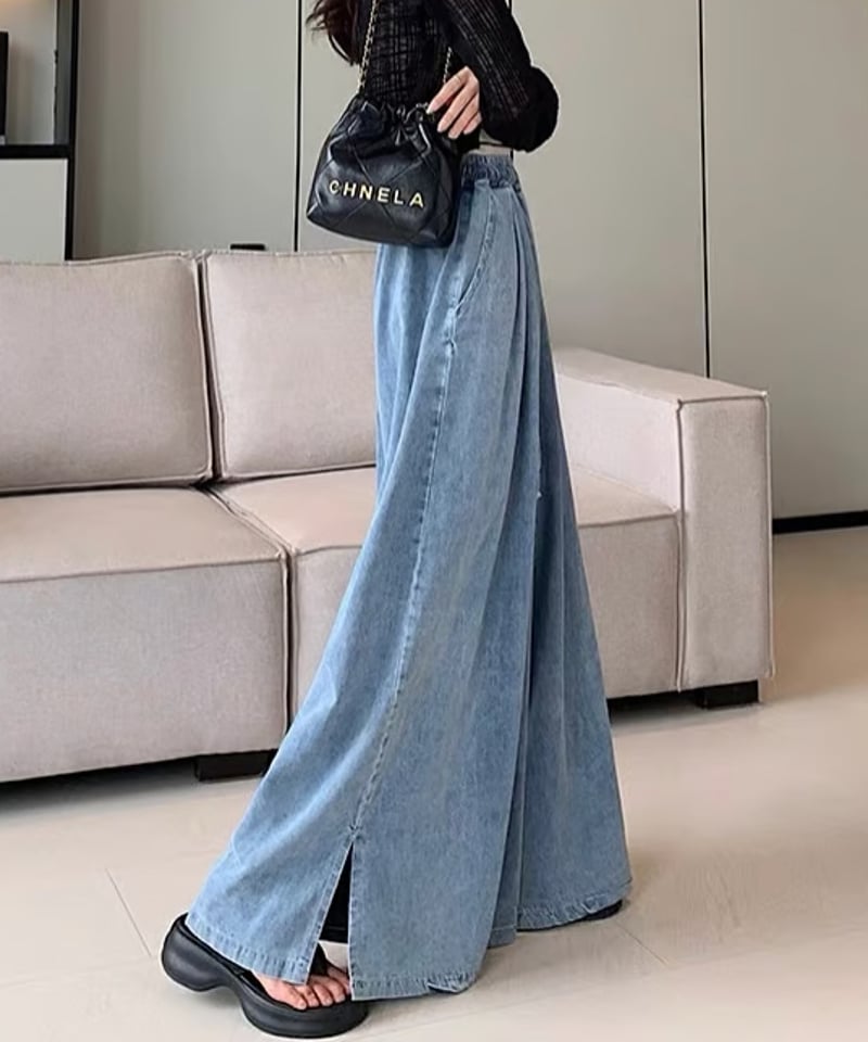 限定OFF【予約販売】ボリュームスリットワイドデニムパンツ