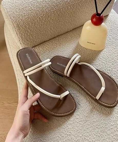 【予約販売】フレンチストラップフラットトゥサンダル#ブラック