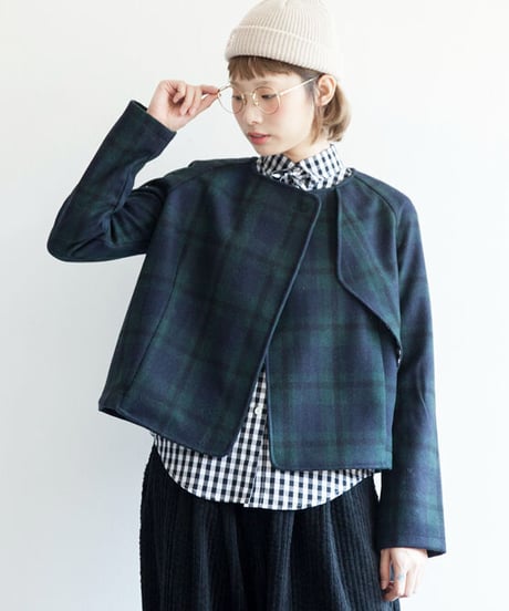 BLCK FRIDAY SALE【即納】チェック柄ノーカラージャケット