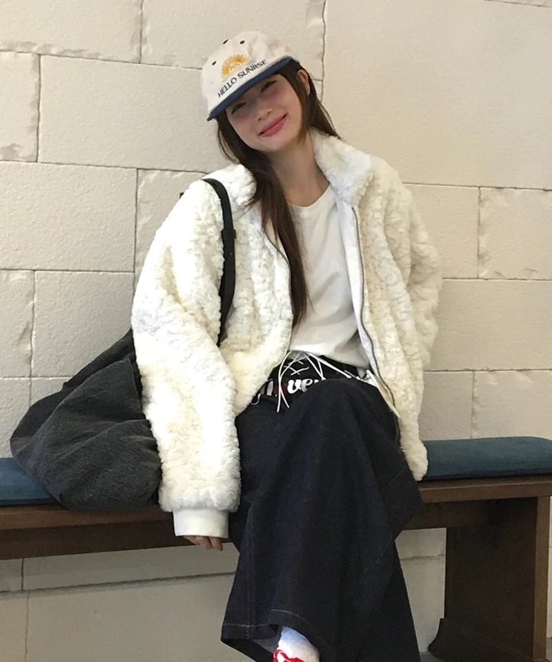 予約販売】 スタンドカラーボアジャケット#ホワイト | KISHIKA