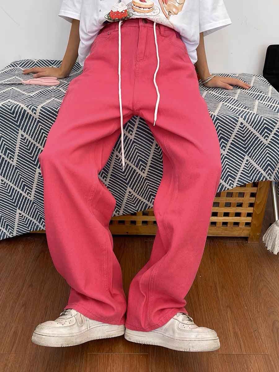 フリンジ イージーパンツ テーパードパンツ レッド 古着 joker アンクルパンツ メンズ テーパードパンツ 夏 薄手