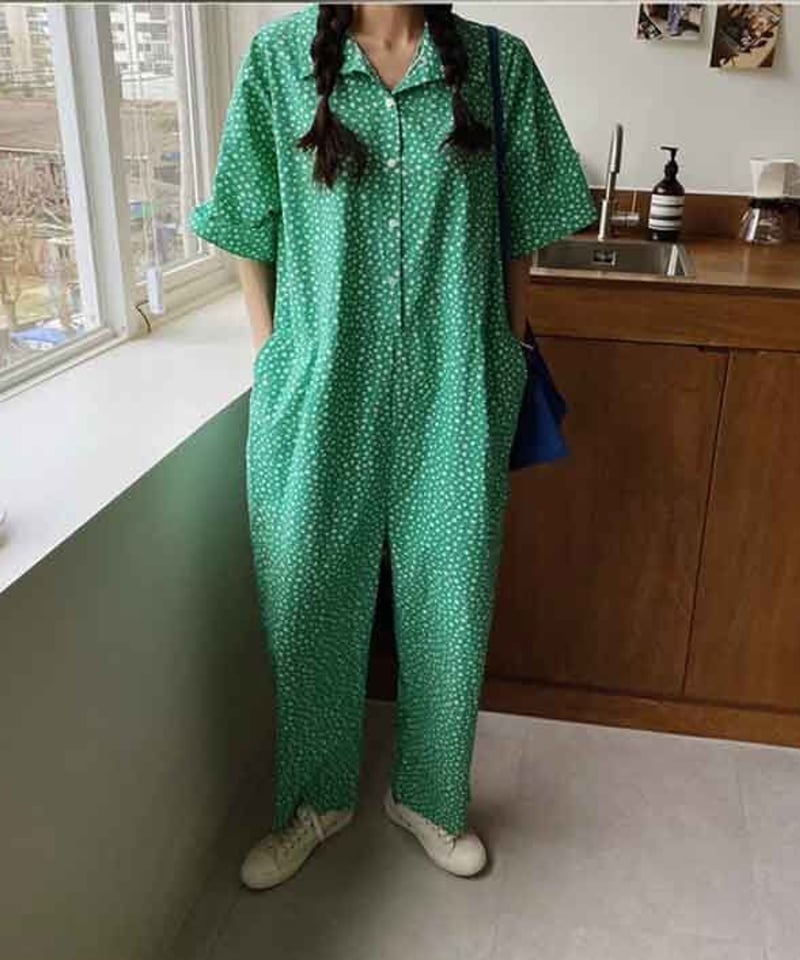 リカちゃん服  グリーン花柄オールインワン リカちゃん服 グリーン花柄オールインワン