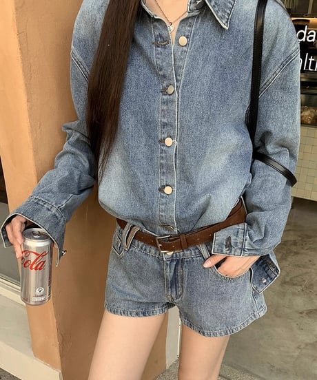 【予約販売】 デニムシャツ / ショートデニムパンツ セットアップ