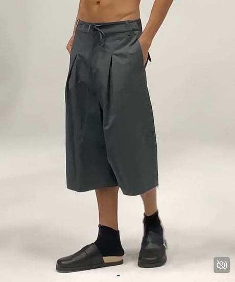 【予約販売】タック8分丈フリンジハーフパンツ #グレー ユニセックス