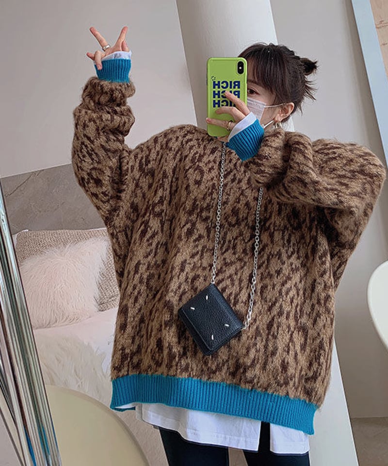即納】レオパード柄ニットプルオーバー#ブルー | KISHIKA 即納】レオパード柄ニットプルオーバー#ブルー | KISHIKA