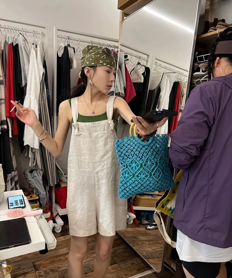 予約販売】リネン サロペット ショートパンツ#オレンジ | KISHIKA
