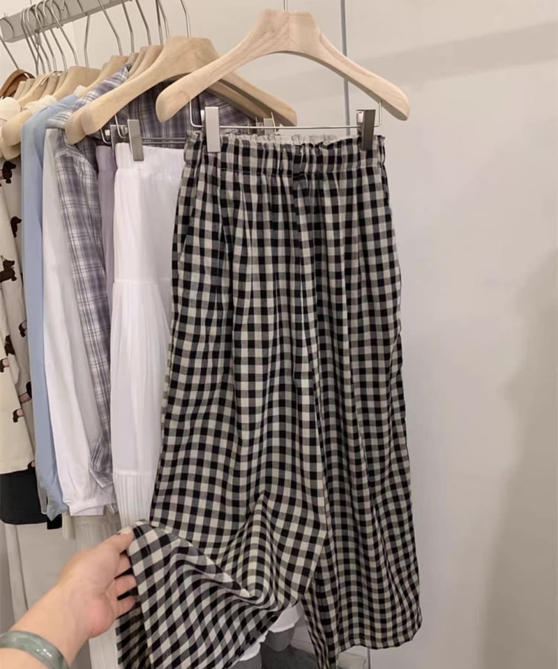 予約販売】 チェック柄リネンワイドパンツ | KISHIKA