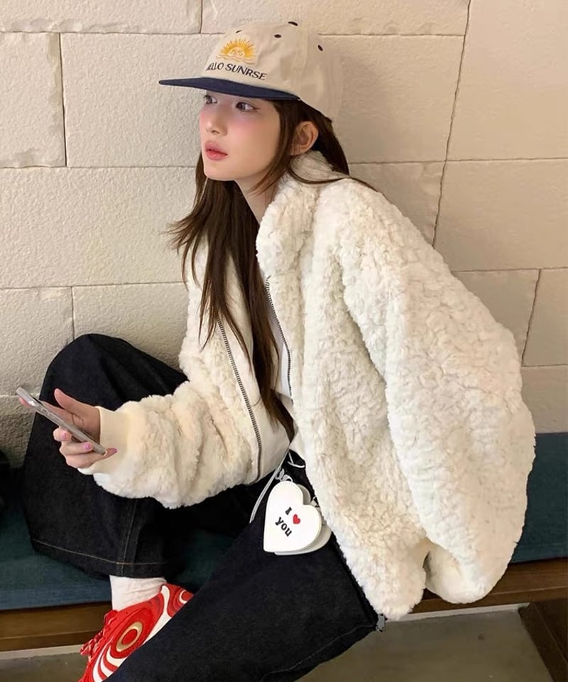 予約販売】 スタンドカラーボアジャケット#ホワイト | KISHIKA