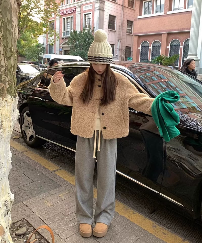 限定OFF【予約販売】ボアフリース スタンドカラージャケット#ベージュ