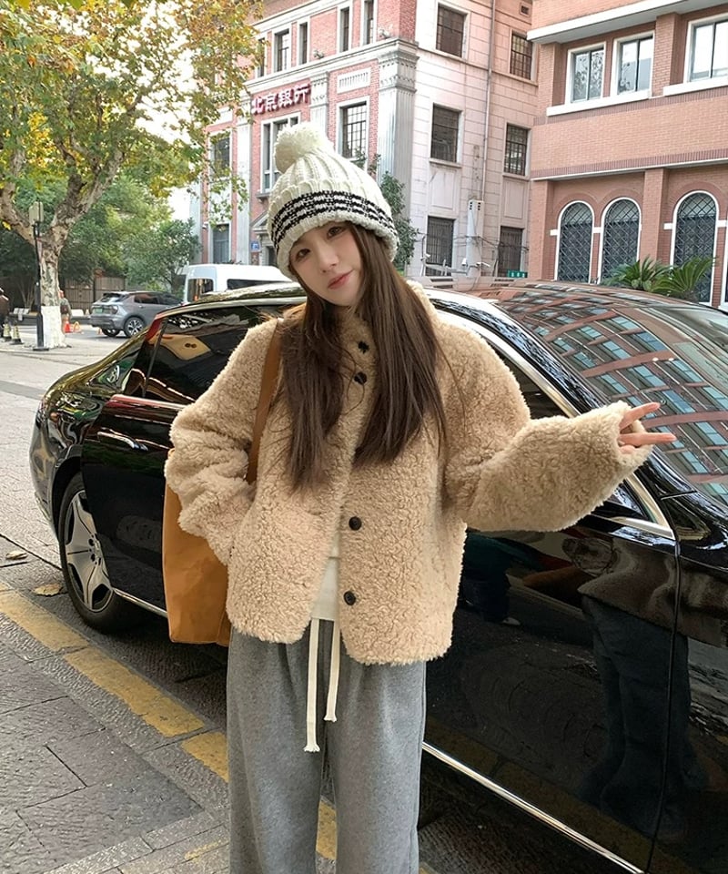 限定OFF【予約販売】ボアフリース スタンドカラージャケット#ベージュ