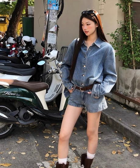 【予約販売】 デニムシャツ / ショートデニムパンツ セットアップ