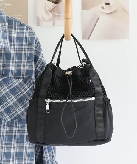 【予約販売】メッシュ&ナイロン ストリングミニバッグ ショルダーベルト付