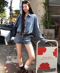 【予約販売】 デニムシャツ / ショートデニムパンツ セットアップ